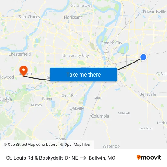 St. Louis Rd & Boskydells Dr NE to Ballwin, MO map