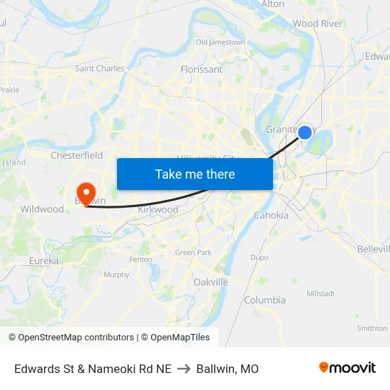 Edwards St & Nameoki Rd NE to Ballwin, MO map
