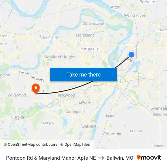 Pontoon Rd & Maryland Manor Apts NE to Ballwin, MO map