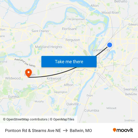 Pontoon Rd & Stearns Ave NE to Ballwin, MO map