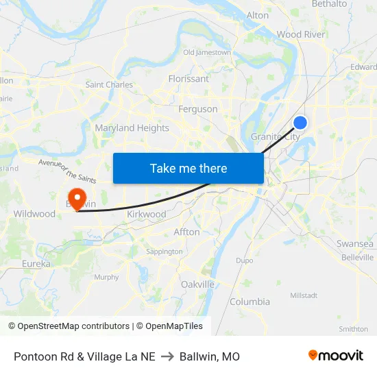 Pontoon Rd & Village La NE to Ballwin, MO map