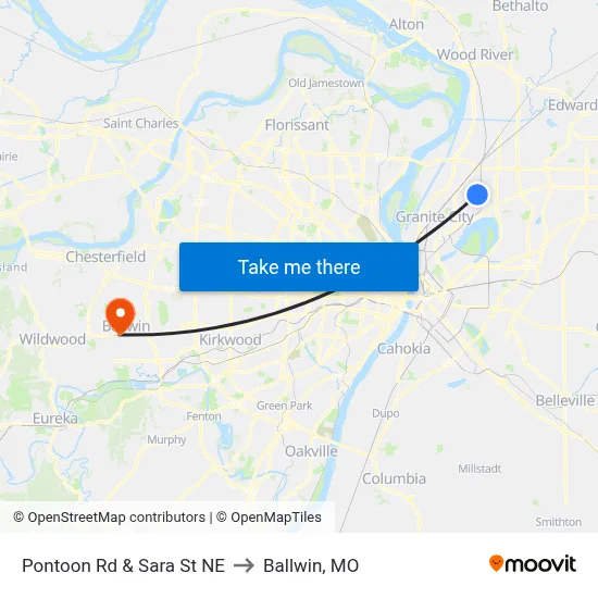Pontoon Rd & Sara St NE to Ballwin, MO map