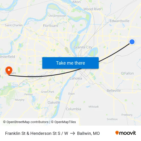 Franklin St & Henderson St S / W to Ballwin, MO map