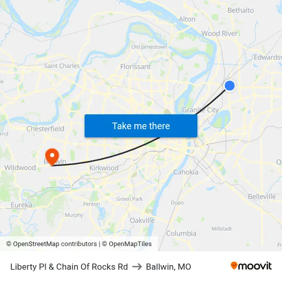Liberty Pl & Chain Of Rocks Rd to Ballwin, MO map
