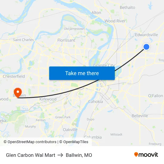 Glen Carbon Wal Mart to Ballwin, MO map