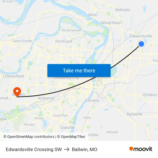 Edwardsville Crossing SW to Ballwin, MO map