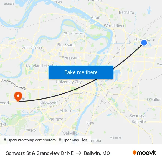 Schwarz St & Grandview Dr NE to Ballwin, MO map