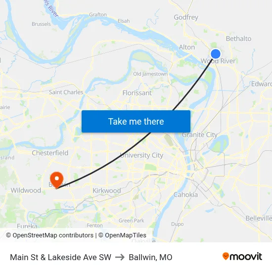Main St & Lakeside Ave SW to Ballwin, MO map