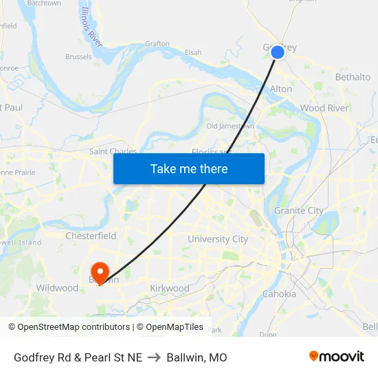 Godfrey Rd & Pearl St NE to Ballwin, MO map