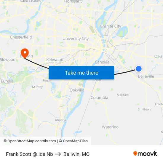 Frank Scott @ Ida Nb to Ballwin, MO map