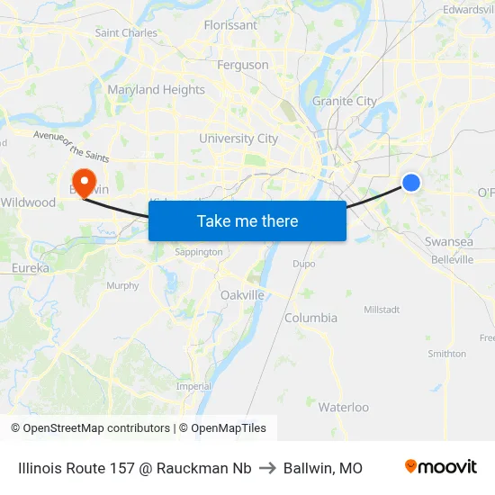 Illinois Route 157 @ Rauckman Nb to Ballwin, MO map