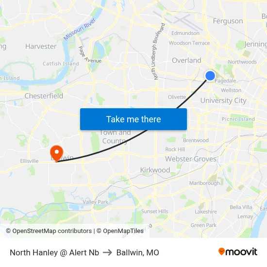 North Hanley @ Alert Nb to Ballwin, MO map