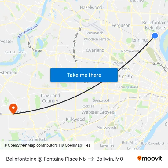 Bellefontaine @ Fontaine Place Nb to Ballwin, MO map