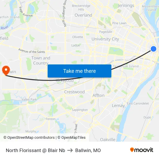 North Florissant @ Blair Nb to Ballwin, MO map