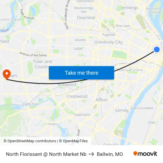 North Florissant @ North Market Nb to Ballwin, MO map