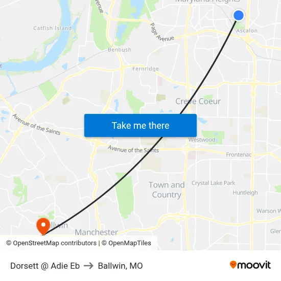 Dorsett @ Adie Eb to Ballwin, MO map