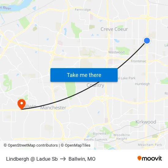 Lindbergh @ Ladue Sb to Ballwin, MO map