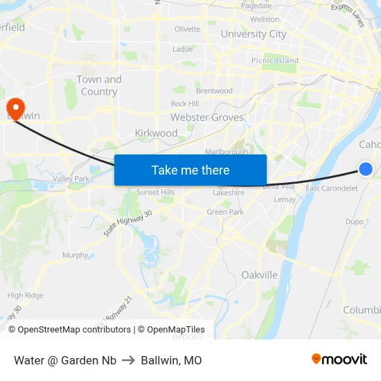 Water @ Garden Nb to Ballwin, MO map