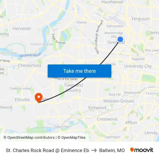 St. Charles Rock Road @ Eminence Eb to Ballwin, MO map