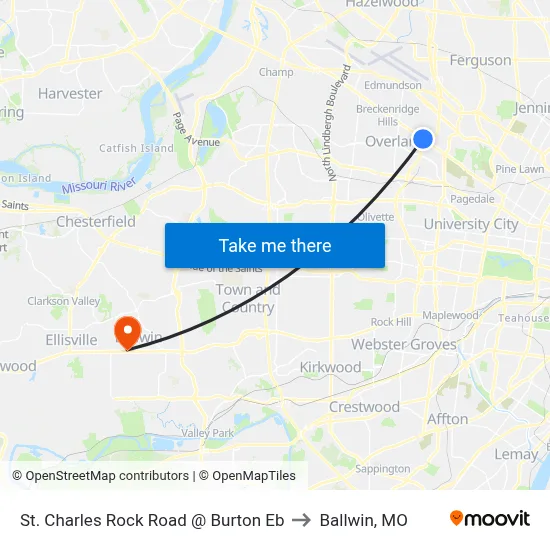 St. Charles Rock Road @ Burton Eb to Ballwin, MO map