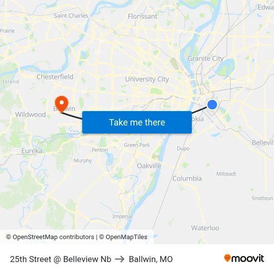 25th Street @ Belleview Nb to Ballwin, MO map
