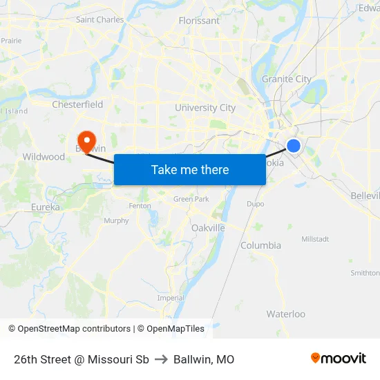 26th Street @ Missouri Sb to Ballwin, MO map