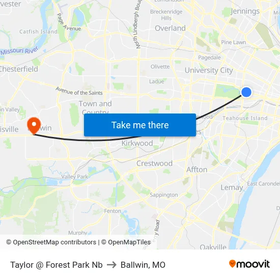 Taylor @ Forest Park Nb to Ballwin, MO map