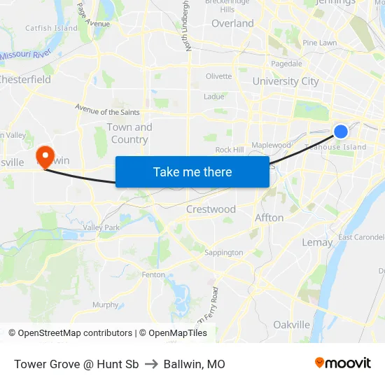Tower Grove @ Hunt Sb to Ballwin, MO map