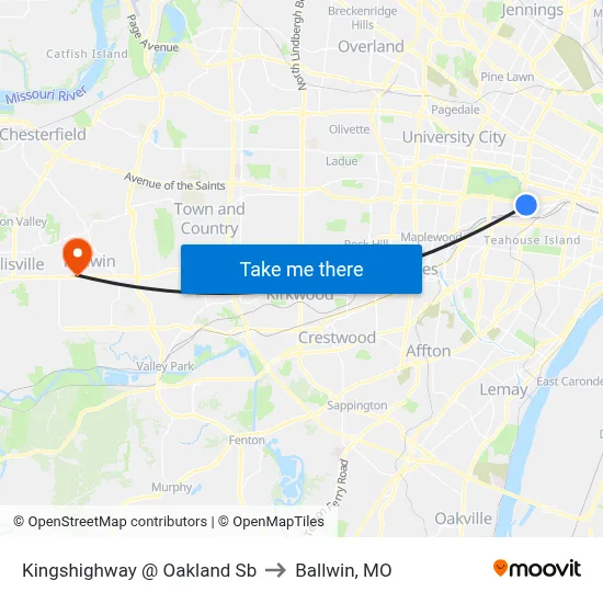 Kingshighway @ Oakland Sb to Ballwin, MO map