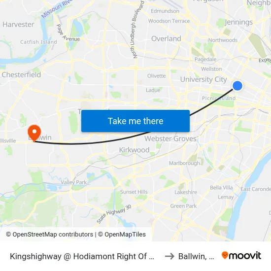 Kingshighway @ Hodiamont Right Of Way Sb to Ballwin, MO map