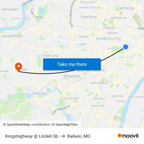 Kingshighway @ Lindell Sb to Ballwin, MO map