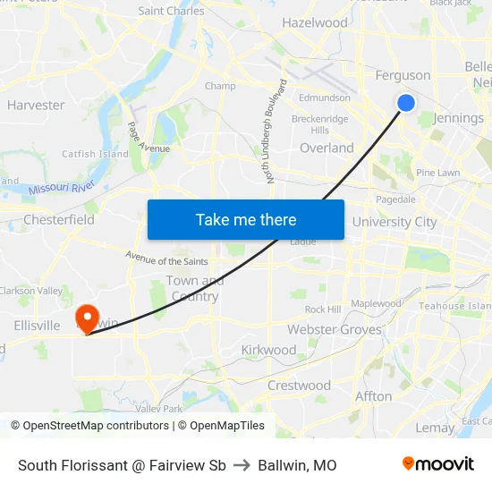 South Florissant @ Fairview Sb to Ballwin, MO map
