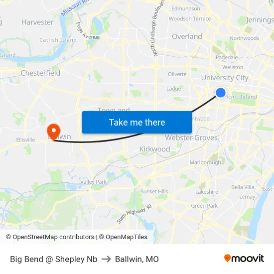 Big Bend @ Shepley Nb to Ballwin, MO map