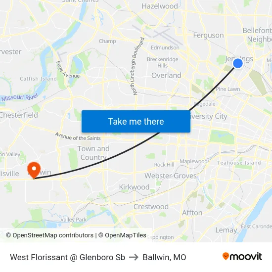 West Florissant @ Glenboro Sb to Ballwin, MO map