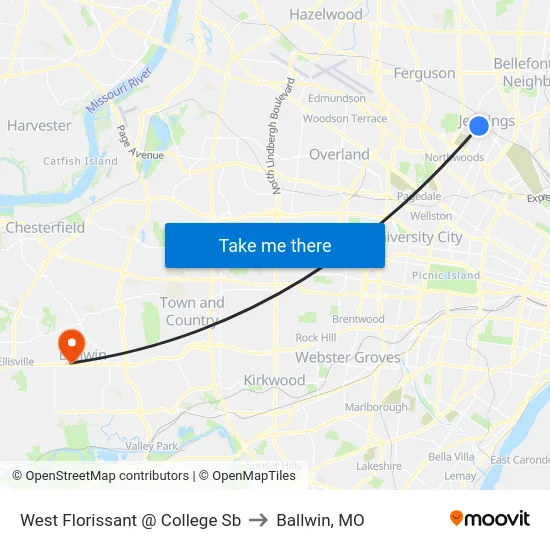 West Florissant @ College Sb to Ballwin, MO map