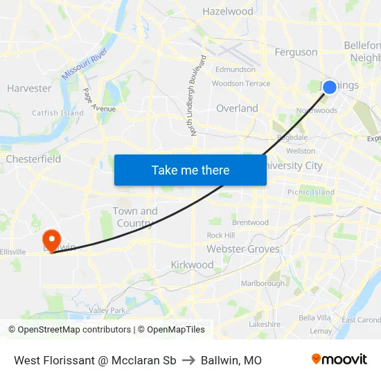 West Florissant @ Mcclaran Sb to Ballwin, MO map