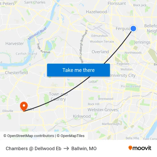 Chambers @ Dellwood Eb to Ballwin, MO map