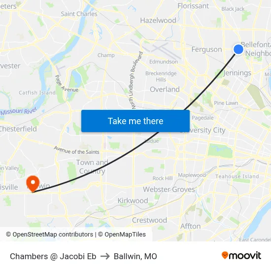 Chambers @ Jacobi Eb to Ballwin, MO map
