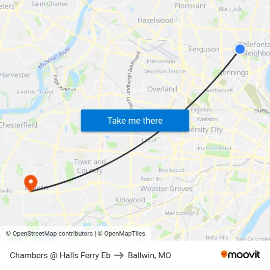 Chambers @ Halls Ferry Eb to Ballwin, MO map