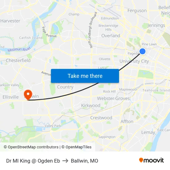 Dr Ml King @ Ogden Eb to Ballwin, MO map