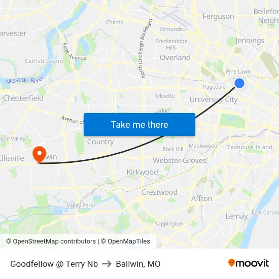 Goodfellow @ Terry Nb to Ballwin, MO map