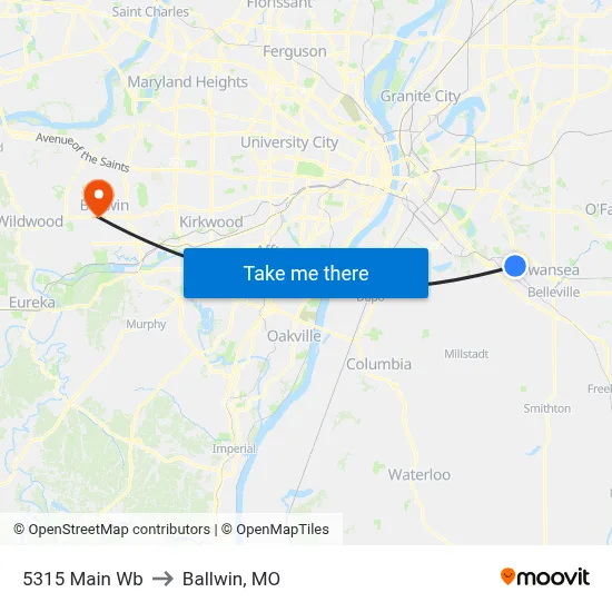 5315 Main Wb to Ballwin, MO map