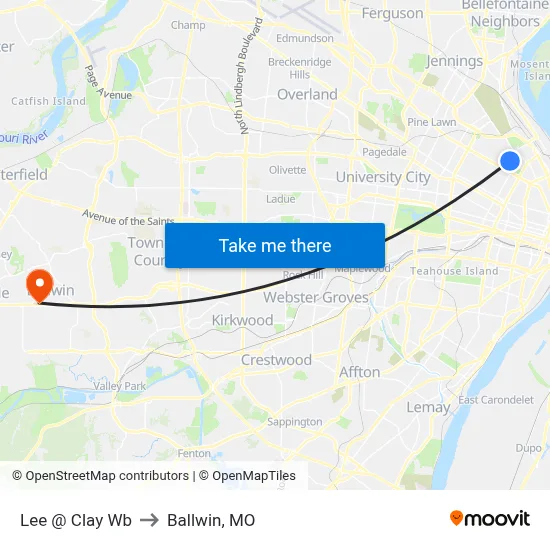 Lee @ Clay Wb to Ballwin, MO map