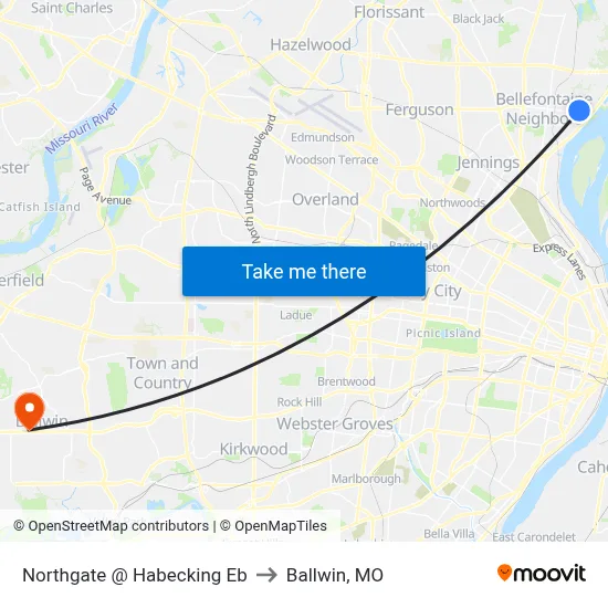 Northgate @ Habecking Eb to Ballwin, MO map