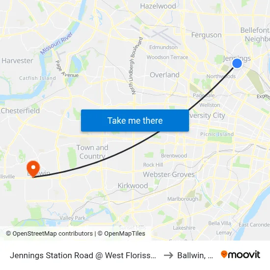 Jennings Station Road @ West Florissant Sb to Ballwin, MO map