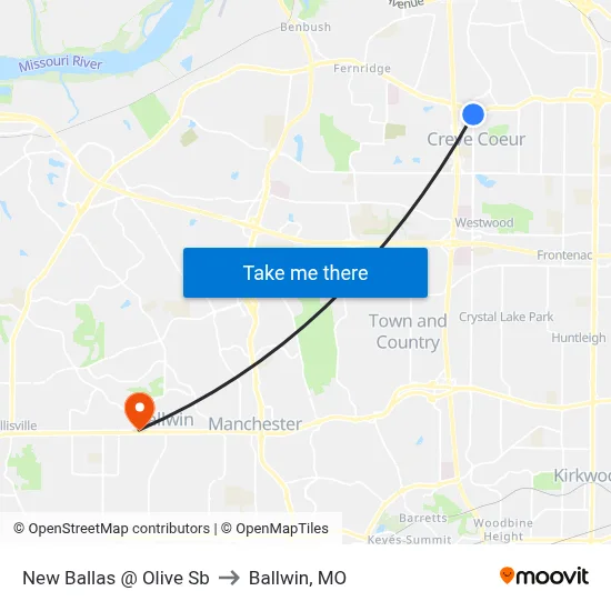 New Ballas @ Olive Sb to Ballwin, MO map