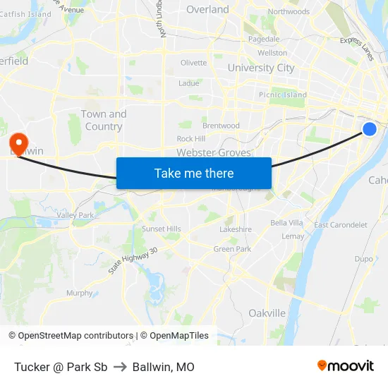 Tucker @ Park Sb to Ballwin, MO map