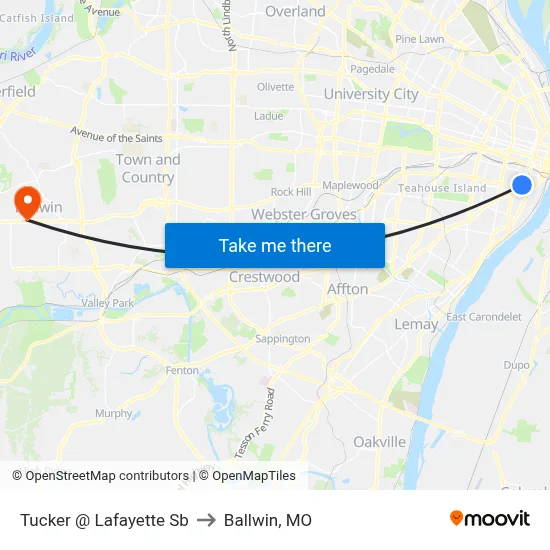 Tucker @ Lafayette Sb to Ballwin, MO map