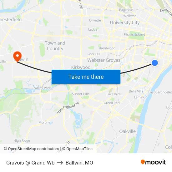 Gravois @ Grand Wb to Ballwin, MO map
