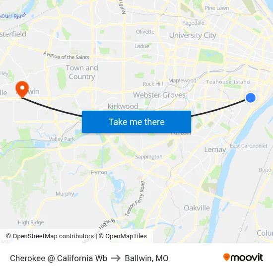 Cherokee @ California Wb to Ballwin, MO map